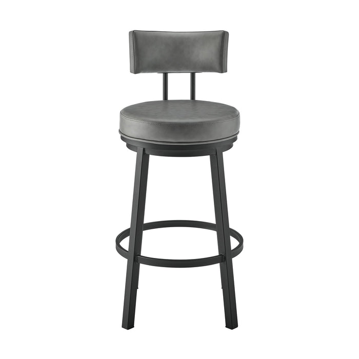 Zelda Swivel Counter Stool in Black Finish with Gray Faux Leather