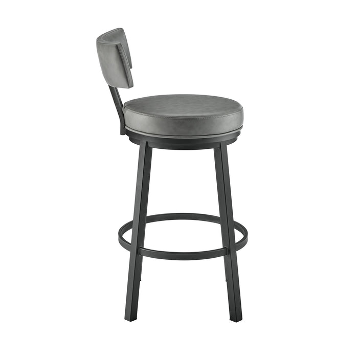 Zelda Swivel Counter Stool in Black Finish with Gray Faux Leather