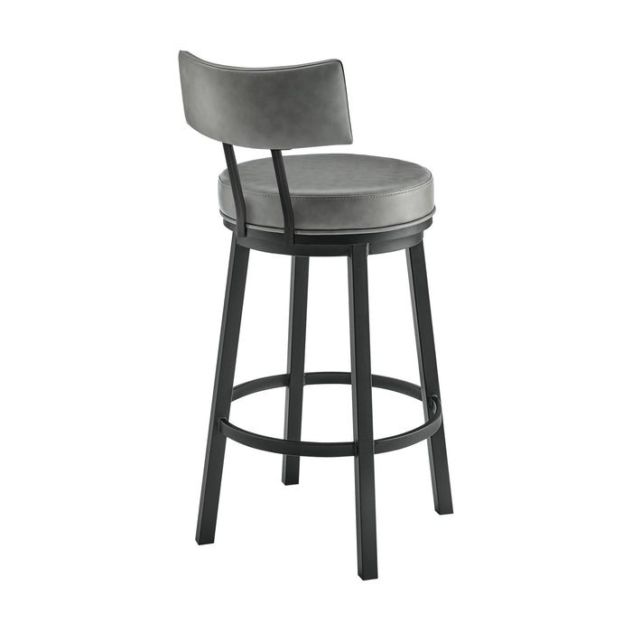 Zelda Swivel Counter Stool in Black Finish with Gray Faux Leather