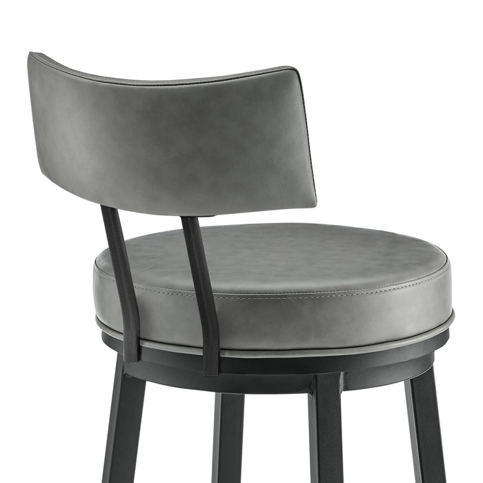 Zelda Swivel Counter Stool in Black Finish with Gray Faux Leather