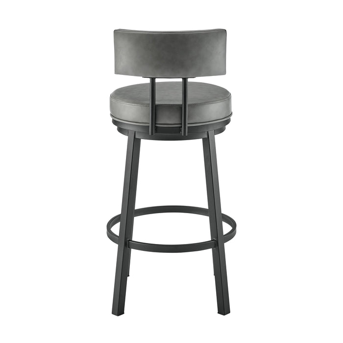 Zelda Swivel Bar Stool in Black Finish with Gray Faux Leather