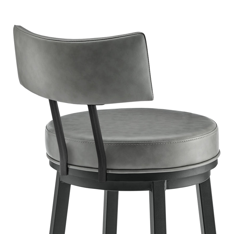 Zelda Swivel Bar Stool in Black Finish with Gray Faux Leather - Furniture City (CA)l