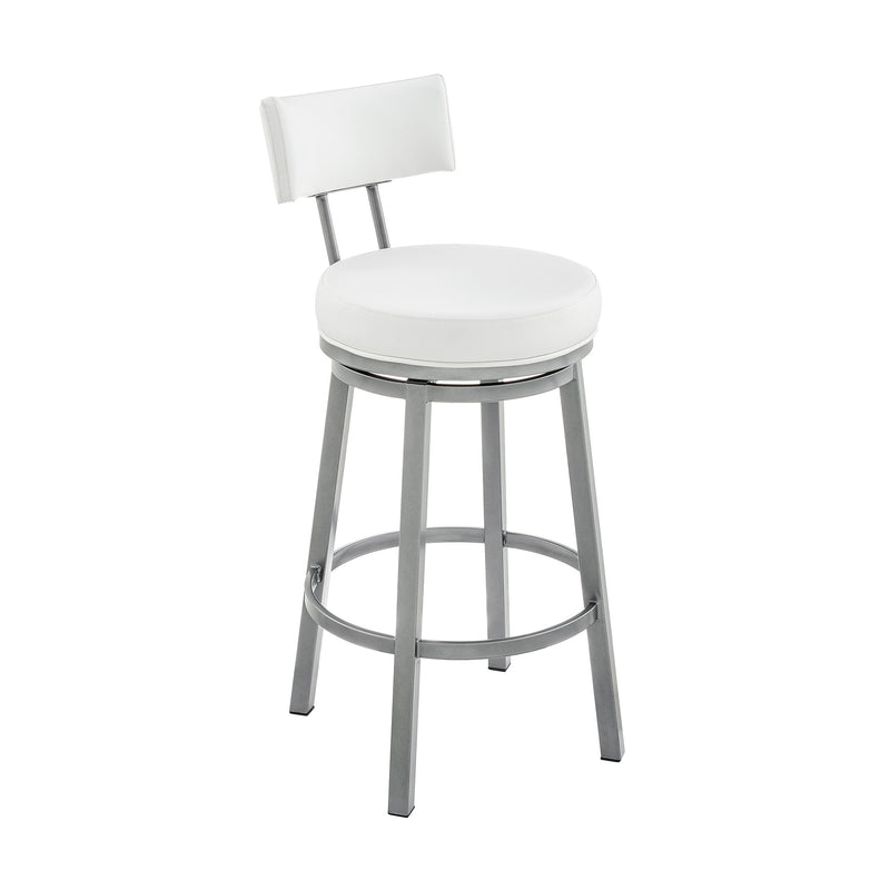 Zelda Swivel Counter Stool in Cloud Finish with White Faux Leather - Furniture City (CA)l