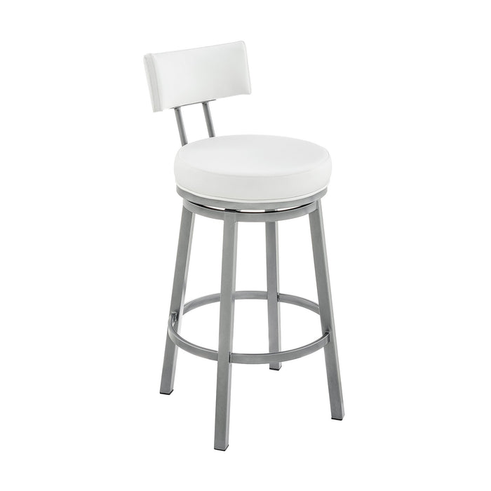 Zelda Swivel Counter Stool in Cloud Finish with White Faux Leather