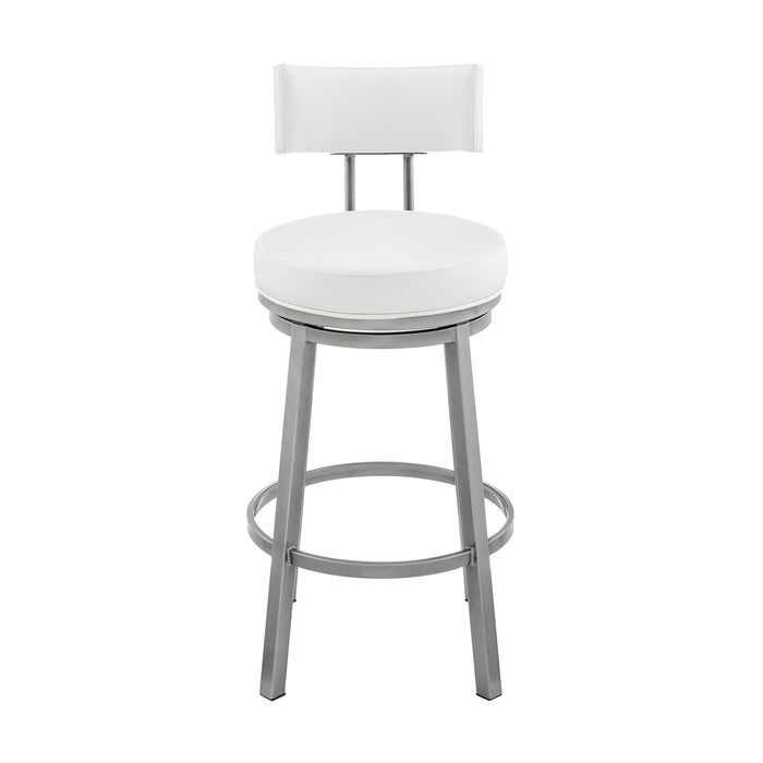 Zelda Swivel Counter Stool in Cloud Finish with White Faux Leather