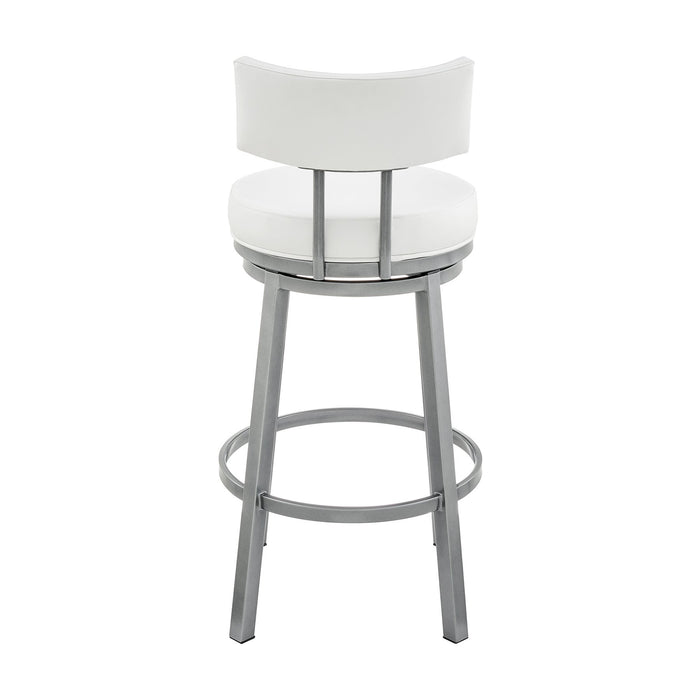 Zelda Swivel Counter Stool in Cloud Finish with White Faux Leather