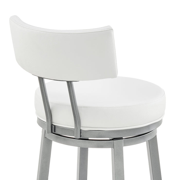 Zelda Swivel Counter Stool in Cloud Finish with White Faux Leather