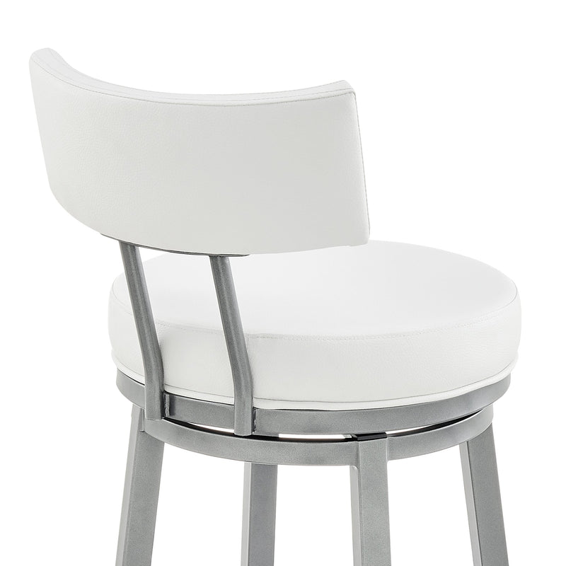 Zelda Swivel Bar Stool in Cloud Finish with White Faux Leather - Furniture City (CA)l