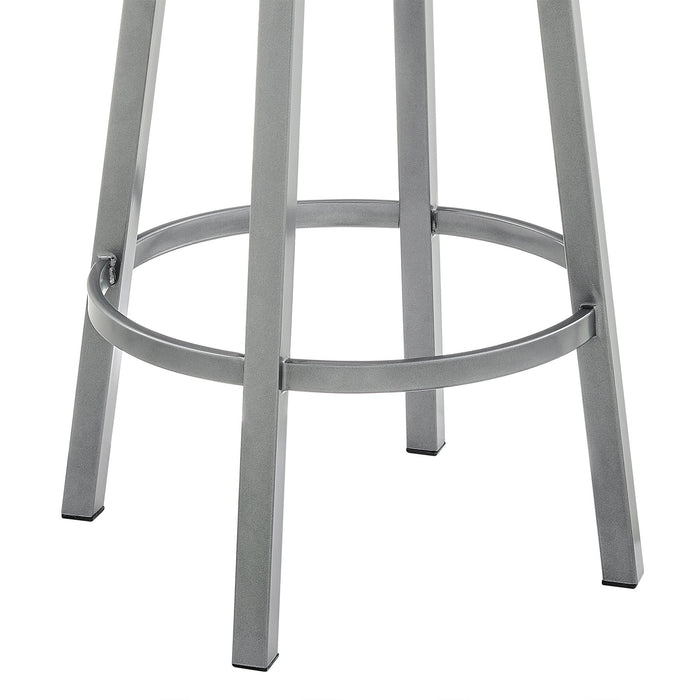 Zelda Swivel Bar Stool in Cloud Finish with White Faux Leather