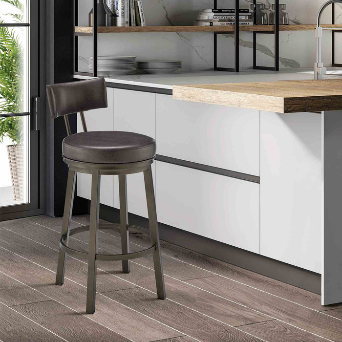 Zelda Swivel Bar Stool in Mocha Finish with Brown Faux Leather