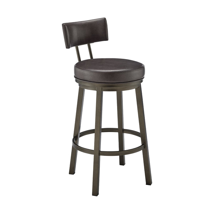 Zelda Swivel Bar Stool in Mocha Finish with Brown Faux Leather
