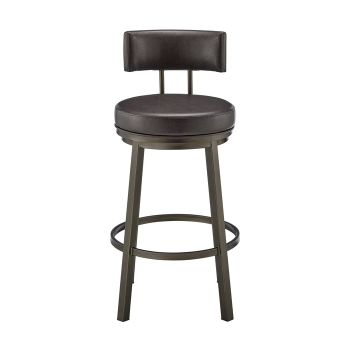 Zelda Swivel Bar Stool in Mocha Finish with Brown Faux Leather
