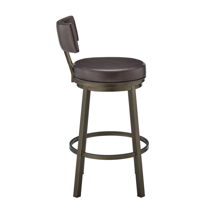 Zelda Swivel Bar Stool in Mocha Finish with Brown Faux Leather
