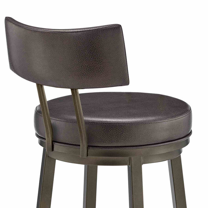 Zelda Swivel Bar Stool in Mocha Finish with Brown Faux Leather