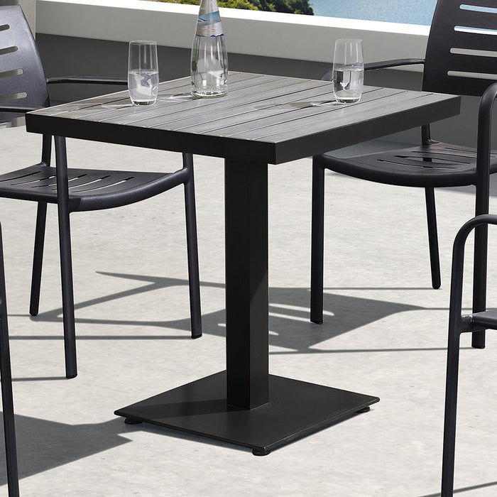 Zander Outdoor Patio Dining Table in Gray Finished Cast Aluminum with Wood Top