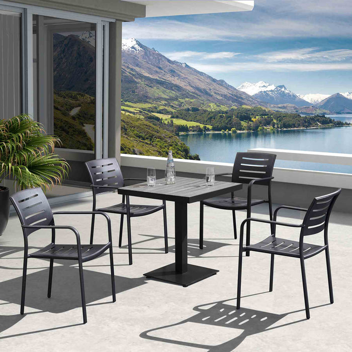 Zander Outdoor Patio Dining Table in Gray Finished Cast Aluminum with Wood Top