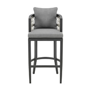 Zella Outdoor Patio Counter Stool in Aluminum with Light Gray Rope and Earl Gray Cushions - Furniture City (CA)l