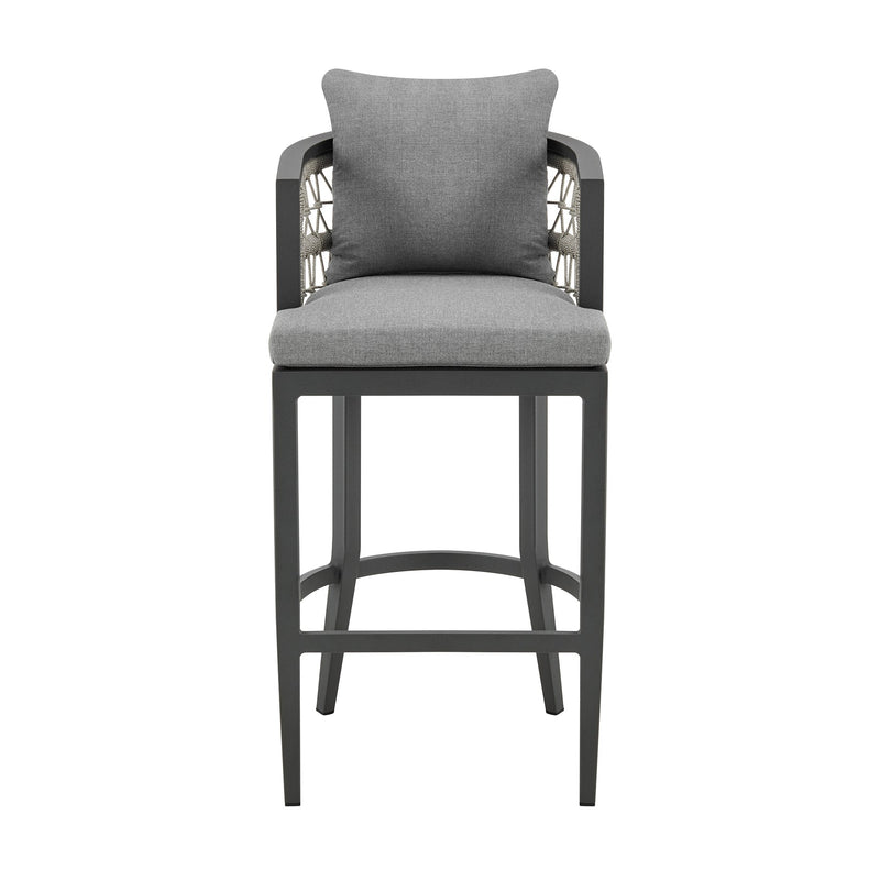 Zella Outdoor Patio Counter Stool in Aluminum with Light Gray Rope and Earl Gray Cushions - Furniture City (CA)l