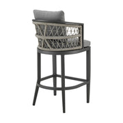 Zella Outdoor Patio Counter Stool in Aluminum with Light Gray Rope and Earl Gray Cushions - Furniture City (CA)l