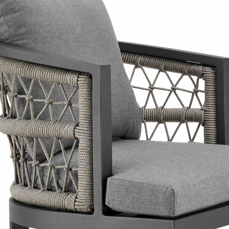 Zella Outdoor Patio Counter Stool in Aluminum with Light Gray Rope and Earl Gray Cushions - Furniture City (CA)l
