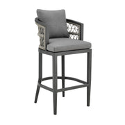 Zella Outdoor Patio Bar Stool in Aluminum with Light Gray Rope and Earl Gray Cushions - Furniture City (CA)l