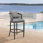 Zella Outdoor Patio Bar Stool in Aluminum with Light Gray Rope and Earl Gray Cushions - Furniture City (CA)l