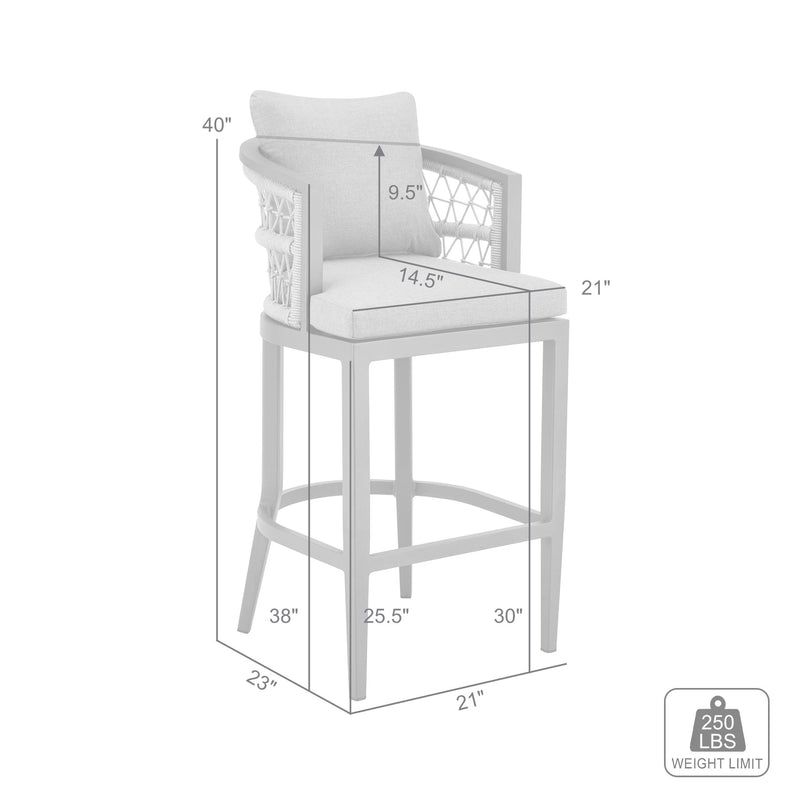 Zella Outdoor Patio Bar Stool in Aluminum with Light Gray Rope and Earl Gray Cushions - Furniture City (CA)l