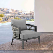 Zella Outdoor Patio Armchair in Aluminum with Light Gray Rope and Earl Gray Cushions - Furniture City (CA)l