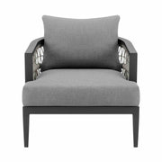 Zella Outdoor Patio Armchair in Aluminum with Light Gray Rope and Earl Gray Cushions - Furniture City (CA)l