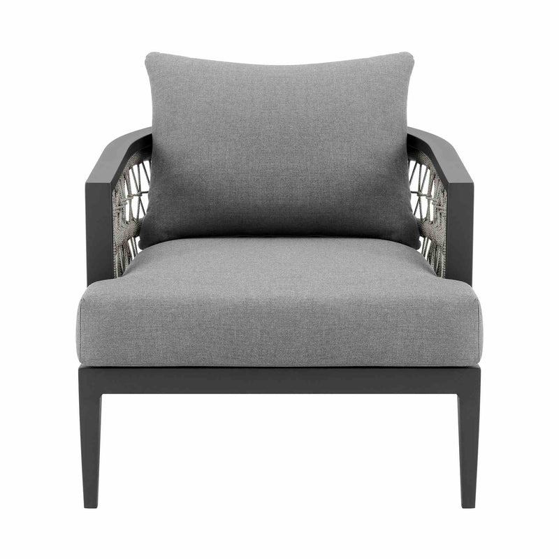 Zella Outdoor Patio Armchair in Aluminum with Light Gray Rope and Earl Gray Cushions - Furniture City (CA)l
