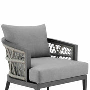 Zella Outdoor Patio Armchair in Aluminum with Light Gray Rope and Earl Gray Cushions - Furniture City (CA)l