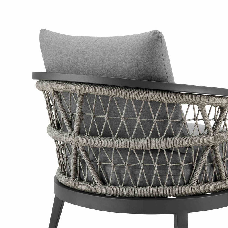 Zella Outdoor Patio Armchair in Aluminum with Light Gray Rope and Earl Gray Cushions - Furniture City (CA)l