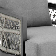 Zella Outdoor Patio Armchair in Aluminum with Light Gray Rope and Earl Gray Cushions - Furniture City (CA)l