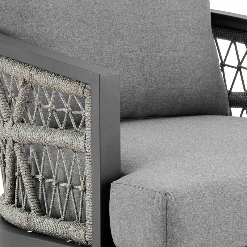 Zella Outdoor Patio Armchair in Aluminum with Light Gray Rope and Earl Gray Cushions - Furniture City (CA)l