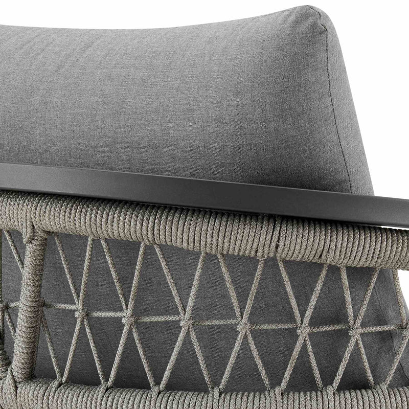 Zella Outdoor Patio Armchair in Aluminum with Light Gray Rope and Earl Gray Cushions - Furniture City (CA)l
