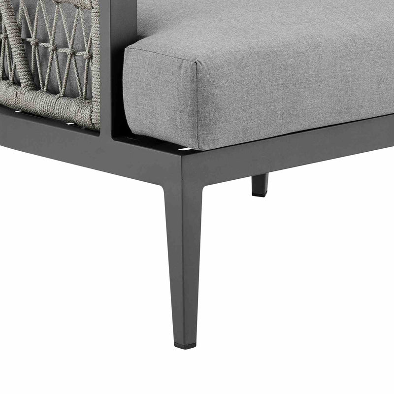 Zella Outdoor Patio Armchair in Aluminum with Light Gray Rope and Earl Gray Cushions - Furniture City (CA)l