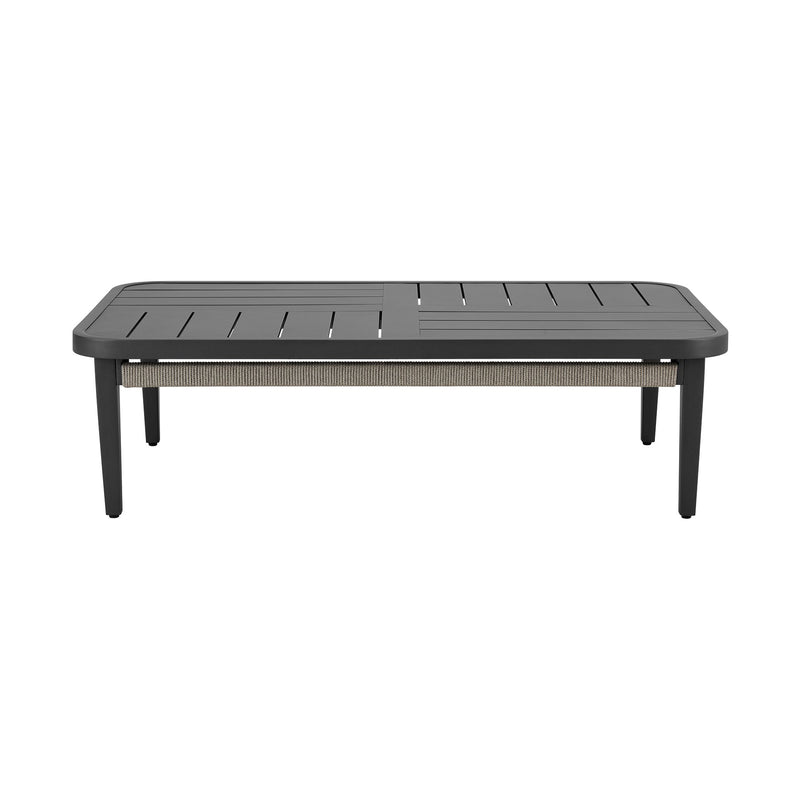Zella Rectangular Coffee Table in Aluminum with Charcoal Finish and Light Gray Rope - Furniture City (CA)l