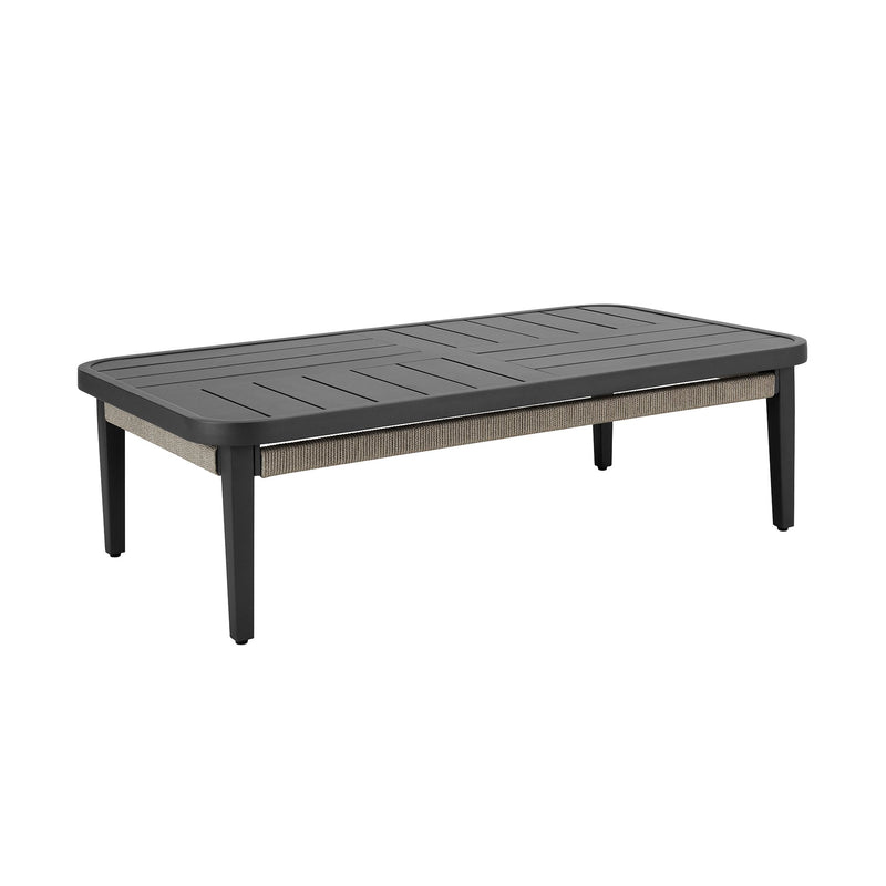 Zella Rectangular Coffee Table in Aluminum with Charcoal Finish and Light Gray Rope - Furniture City (CA)l