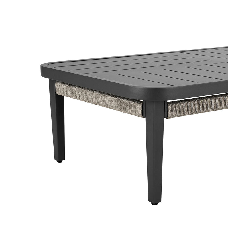 Zella Rectangular Coffee Table in Aluminum with Charcoal Finish and Light Gray Rope - Furniture City (CA)l