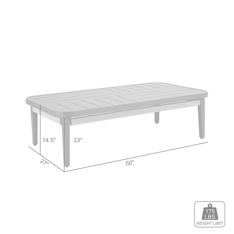 Zella Rectangular Coffee Table in Aluminum with Charcoal Finish and Light Gray Rope - Furniture City (CA)l