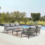 Zella Rectangular Coffee Table in Aluminum with Charcoal Finish and Light Gray Rope - Furniture City (CA)l
