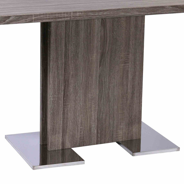 Zenith Contemporary Dining Table with Brushed Stainless Steel Base and Gray Walnut Veneer Finish