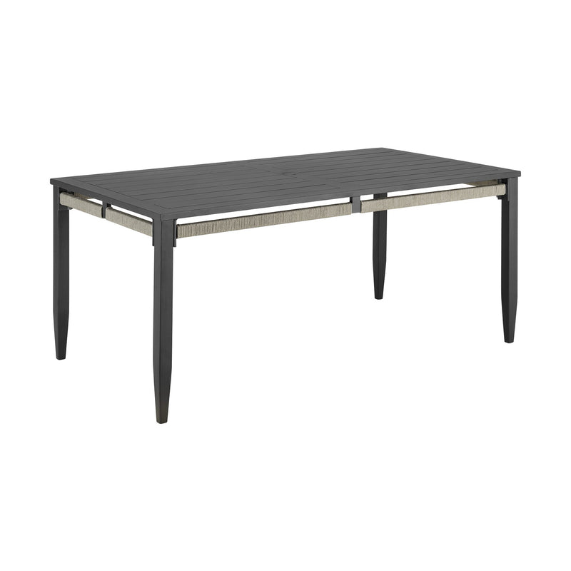 Zella Rectangular Dining Table in Aluminum with Charcoal Finish and Light Gray Rope - Furniture City (CA)l