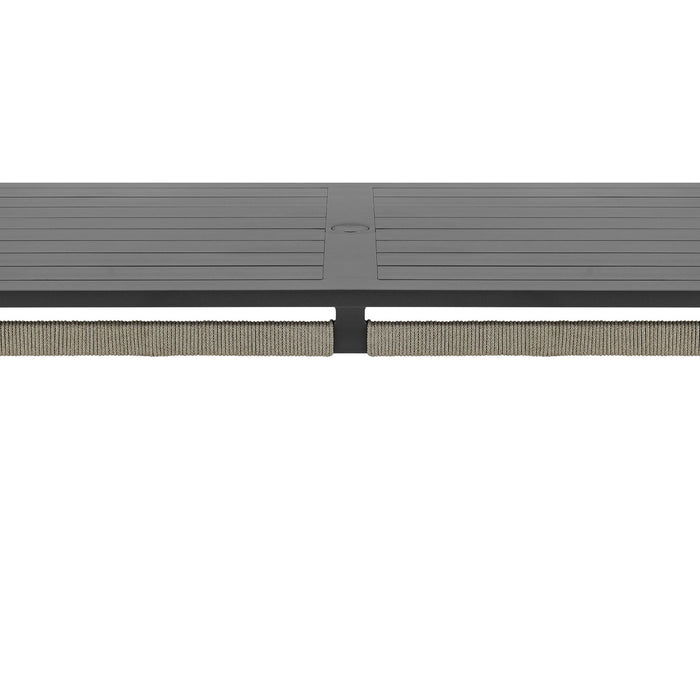 Zella Rectangular Dining Table in Aluminum with Charcoal Finish and Light Gray Rope