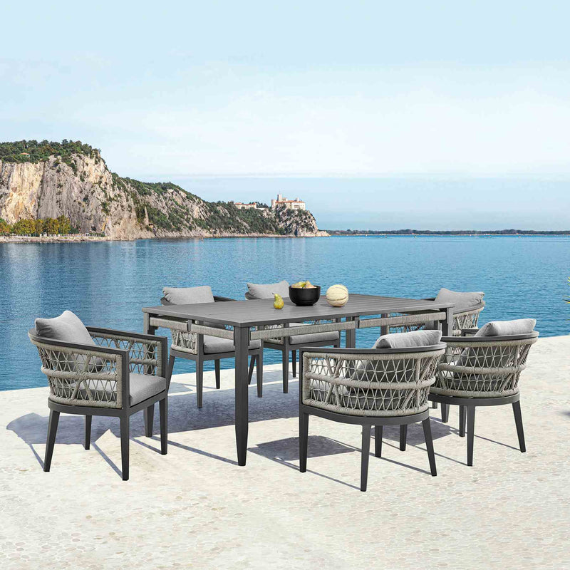 Zella Rectangular Dining Table in Aluminum with Charcoal Finish and Light Gray Rope - Furniture City (CA)l