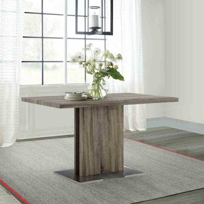 Zenith Dining Table in Walnut Wood and Brushed Stainless Steel Finish