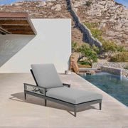 Zella Outdoor Patio Chaise Lounge Chair in Aluminum with Gray Rope and Earl Gray Cushions - Furniture City (CA)l