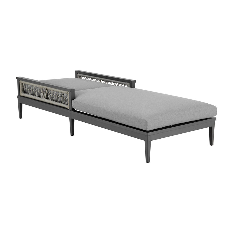 Zella Outdoor Patio Chaise Lounge Chair in Aluminum with Gray Rope and Earl Gray Cushions - Furniture City (CA)l