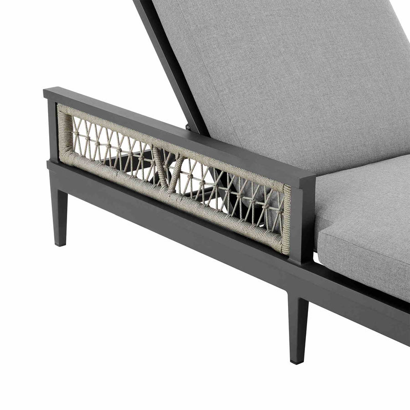 Zella Outdoor Patio Chaise Lounge Chair in Aluminum with Gray Rope and Earl Gray Cushions - Furniture City (CA)l