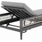 Zella Outdoor Patio Chaise Lounge Chair in Aluminum with Gray Rope and Earl Gray Cushions - Furniture City (CA)l